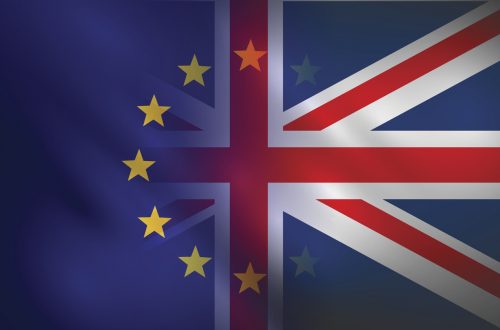 A vector image depicting Brexit using both EU and British flags