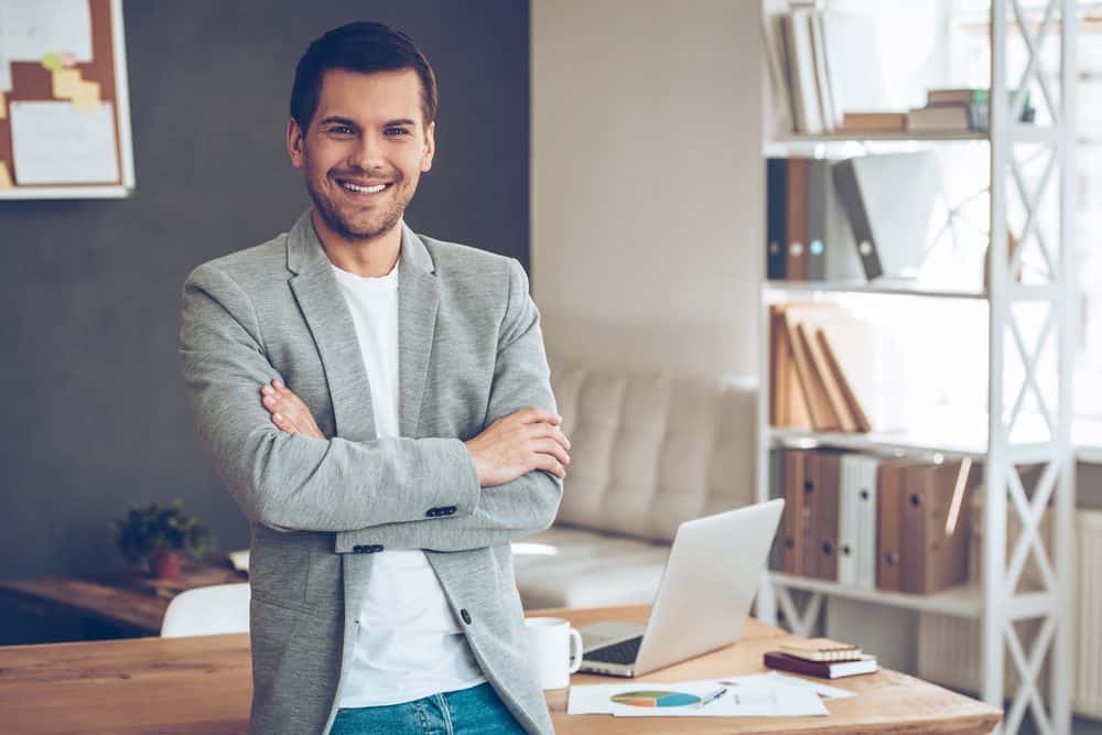 Man in front of work desk